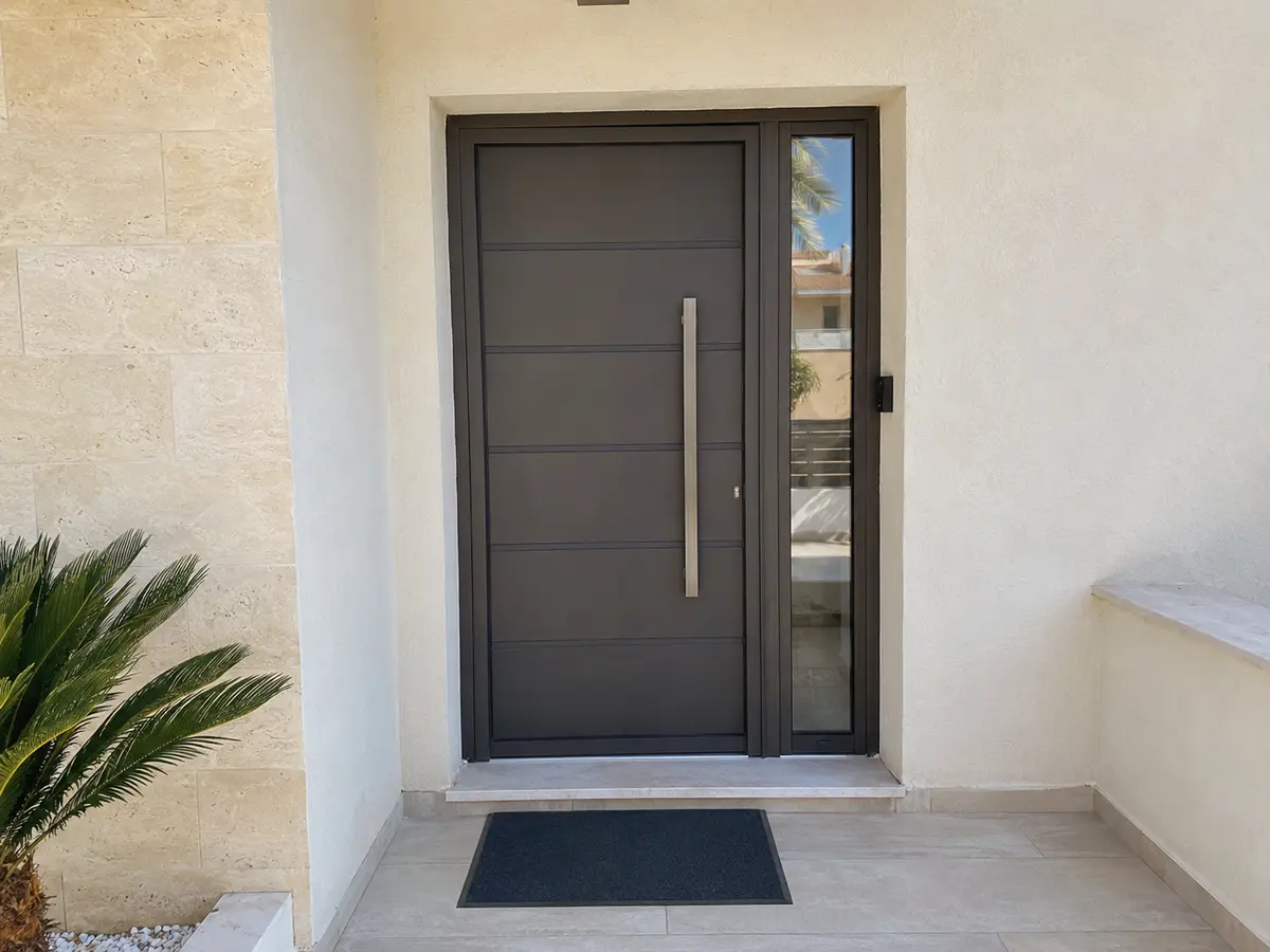 Made-to-measure aluminium entrance door installed in Cyprus